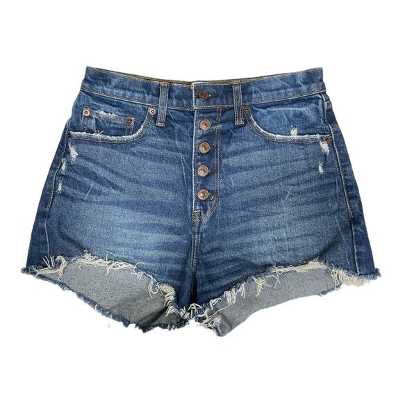 Abercrombie & Fitch High Rise Mom Short 26 Cutoff Dark Denim Jean Exposed Button - Picture 1 of 5